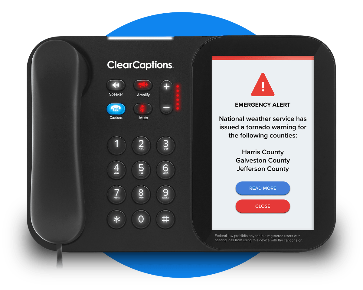 Emergency alert system - caption phone